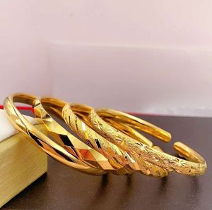 Bangle 8mm 6pcslot Dubai Gold Bangles para mulheres homens 24k cor pulseiras etíopes jóias africanas saudita árabe casamento noiva presente 230404