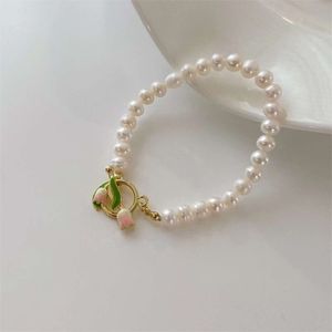 Tulipano Fiore Invernale Nuova Perla Imitazione OT Fibbia Tendenza Stile Leggero Bracciale Accessori Donna