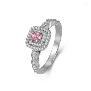 Anéis de cluster genuíno 925 prata esterlina rosa anel de diamante para mulheres anillos de casamento bandas jóias fl fêmeas