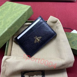 Business Casual England Style Plain Letter Bee Pure Leather Card Holders Black Color Fashion Fresh Designer Cardholder Mens and Women Cowhid 248h