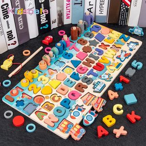 Montessori Toys For Toddlers Wooden Numbers Learning Toys Shape Sorter Counting Fishing Game For Kids Preschool Education Math 240105