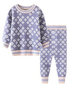 Jungen-Designer-Kleidungsset mit langen Ärmeln, Baby-Strickoberteil, Hose, 2-tlg. Sportanzug, Kinderkleidungsset für Neugeborene1324806