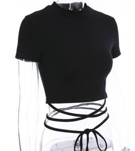 Designer Summer Women Black T-shirts Sexy Crop Short Sleeve Bandage Tee Tops Female Shirts