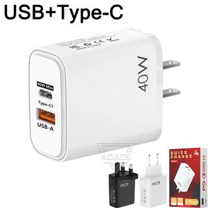 Type-C+USB Dual Port Wall Adapters 25 W Telefone Laptop ładowarka UE/US/UK Adaptowana do iPhone'a Samsung Smart Phone