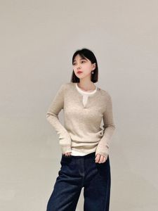Round neck fake two-piece women's slim fit bottom sweater knitted
