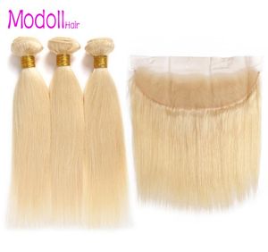 10A grade 613 Bundles Mit Frontal Mongolischen Gerade Reines Haar Bundles Mit Verschluss dhgate Remy Menschliches Haar Blonde Bundles Mit 5321732