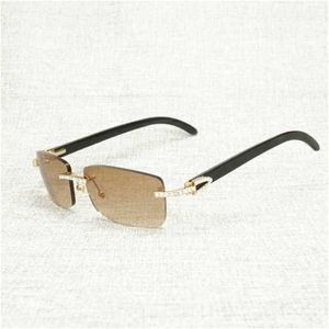 22% OFF Sunglasses Vintage Rhinestone Black White Buffalo Horn Rimless Men Wood Glasses Metal Frame Shades for Outdoor Club EyewearKajia New