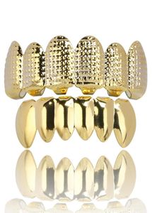 New 18K Real Gold Plated Punk Hip Hop Teeth Grillz Dental Mouth Fang Grills Up Bottom Tooth Cap Cosplay Party Rapper Jewelry Gifts4895663