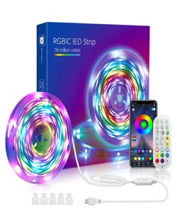 Paski LED Light Light Bluetooth zasilane światła zasilane przez Bluetooth z Vocie zdalne podświetlenie RGBIC Zmiana