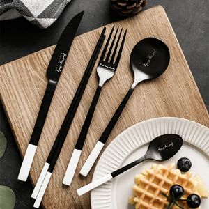 Nordic Dinnerware Dining Table Set Stainless Steel Cutlery Set Fork Spoon Knife Chopsticks Sets Stitching Color Kitchen Flatware 240106