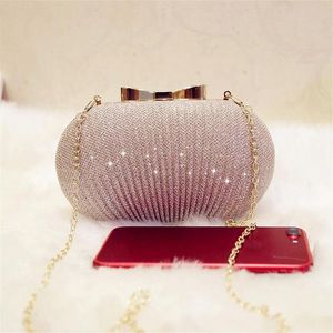 Handbags Golden Evening Clutch Bag Women Bags Wedding Shiny Bridal Metal Bow Clutches Bag Chain Shoulder