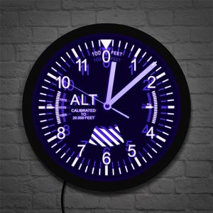 Altimeter Neon Sign LED Wall Clock Altitude Meter Tracking Pilot Air Plane Altitude Measurement Modern Wall Clock Watch Gag Gift Y1584