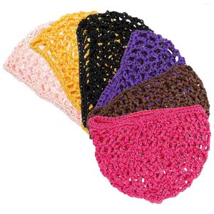 Berets 6 pçs rede de cabelo para costurar em tecer plopping encaracolado malha snood chapéu homens chapéus hairnets mulheres snoods bonnet crochê