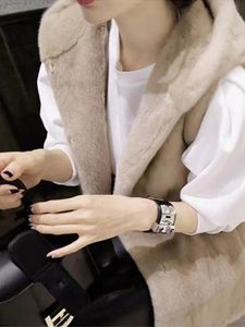 Hooded Women Mid-length Vest Coat Autumn Winter Korean Solid colours Simple Casual Faux Fur Coat Fashion Female Waistcoat 240106