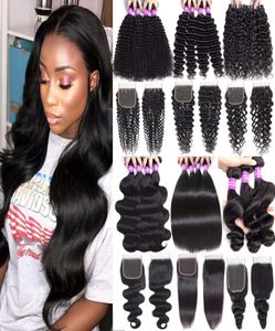 9A Malaysian Deep Wave Curly Virgin Human Hair Bundles With Closure Human Hair Weave Body Wave Bundles With 4x4 Lace Closure Hair 2444665