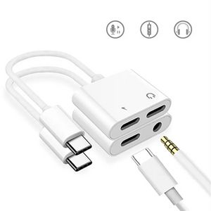 2 in 1 Type c to USB-C 3.5MM Jack Audio Charger Splitter Adapter Converter Cable For iphone 15 Samsung S21 S20 Note 20 Android Headphone Charging Adapters