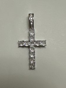 Iced Out Hip Hop Cross Pendant Popular Strong Cubic Zirconia Silver Plated Shiny 10mm Necklace Loop 4mm Diameter White Colorless CZ Bust Down High Quality Jewelry