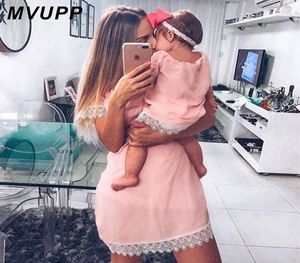 MVUPP mother daughter dresses Solid Fashion for mommy and me clothes family look mom baby elegant dress matching outfits summer2056800