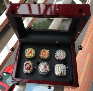 Band Rings Alabama 6pcs Crimson Tide Saban National Football Team Championship Pierścień z drewnianymi pudełkiem na wyświetlacze