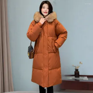 Damen Trenchcoats 2024 Schöne Mode Langstil Daunenjacke Großer Haarkragen Koreanische Version des losen Baumwolldickenmantels Trend