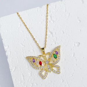 Charms MASA Gold Color Stainless Steel Chain Necklaces For Women Beautiful Butterfly Crystal Zircon Pendant Necklace Party Jewery