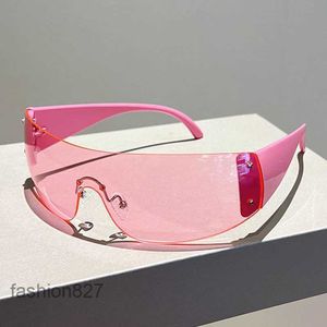 Y2K Брендовые дизайнерские солнцезащитные очки без оправы для женщин и мужчин 2023 цельные трендовые роскошные солнцезащитные очки с заклепками в стиле стимпанк розовые оттенки UV400Z8MY