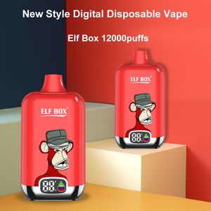 Elf Kutusu 12000 Puflar Dijital Tek Kullanımlık Vape Kalem Puf 12K E Sigara 12% Tatlar% 5% 500mAh Pil Şarj Edilebilir 25ml Önceden doldurulmuş Pod Kartuş Vapes