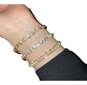 Trendig design 14k guldpläterad geometrisk zirkon tennisarmband för kvinnor tjejtillbehör koreanska mode smycken aaa zirkonparti 6250543