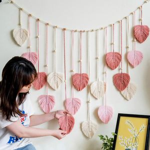 Boho Decor Hand-Woven Leaf Tapestry Wall Hangings Bedroom Decoration Macrame Tapeleries Children's Room Bakgrund PO Wall 240106