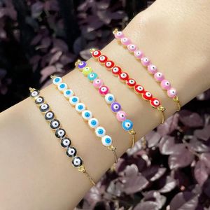 Urok Bracelets Emalia Czarne oczy dla kobiet miedziane złoto plastowane łańcuch łańcucha brzeznańca Lucky Turkish Biżuteria Prezenty Ojo Turco Brtg04