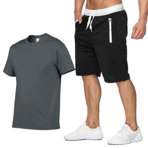 Algodão-cânhamo verão duas peças conjunto masculino manga curta t camisa cortada topo shorts treino masculino design moda axz 240106