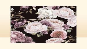 Benutzerdefinierte 3D Po selbstklebende Tapete handbemalt schwarz weiß Rose Pfingstrose Blume Wandbild Wohnzimmer Home Papier Wallpapers9013253