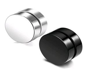 Punk Fake Mens Stud Earrings Black Silver Stainless Steel Magnet Round Ear Clip for Men Women Mix size 6mm 10mm 12mm5947565