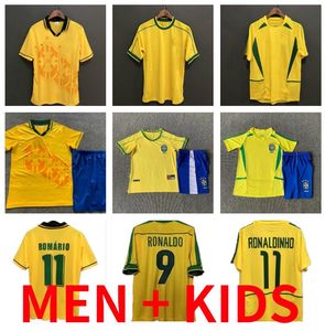 Man Kids Kit 1994 1998 2002 Brazll Retro Soccer Jersey Ronaldo Romario Kaka Ronaldinho Divaldo Maillot de Futol