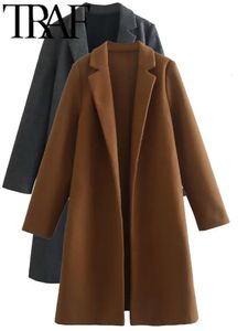 Traf Camel Color Autumn Women Overcoat Lång ärm Loose Jacket Vintage Trench Coat Kvinnlig Outwear Warm Y2K Old Money Style 240106