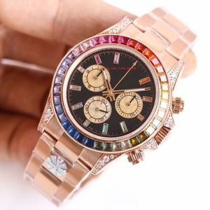 Классический стиль BGF Мужские наручные часы высшего качества 116595 Розовое золото 40 мм Цветной сапфир с бриллиантами Luminous CaL. Мужские часы 7750 Mechnaical с автоматическим хронографом