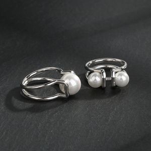 Pierścień Pierścień Srebrny Pierścień Pierłnictwo dla kobiety marki srebrna stroiła Elegancka 2 style Single Pearl Double Pearl Wedding Weddge Małżeństwa Rozmiar 6-8