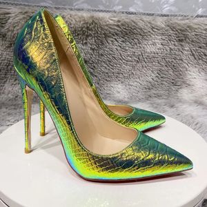 NoEnName_Null- efeito laser verde cobra padrão mulher sapatos meninas sexy salto alto impresso multi cores stilettos sapatos de banquete 240106