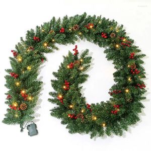 Decorative Flowers Christmas Garland With Lighting LED Pine Battery Operated Lighted For Window Mantle Table