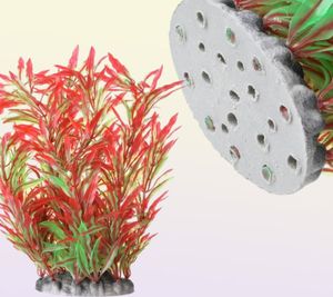 装飾人工プラスチックの背の高い水植物とセラミックベースは水族館1PC Realistic3160197を飾る