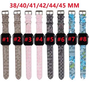 Leder-Uhrenarmbänder für Apple Watch-Armband 7, 6, 5, 4, 3, Serie Iwatch 41 mm, 45 mm, 44 mm, 40 mm, klassisches braunes Blumen-Soft-Armband, Luxus-Designer