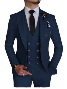 New Arrival Groomsmen Peak Lapel Groom Tuxedos Navy Blue Men Suits Wedding/Prom/Dinner 3 Pieces Blazer ( Jacket + Pants + Bow Tie + Vest ) Z72