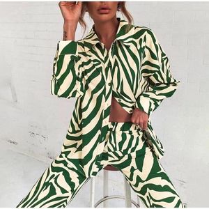 Women's Sleepwear Women Stripe Pajamas Set Loose Shirt Pants Two Piece Elegant Long Sleeve Wide Trousers Suit Casual Loungewear