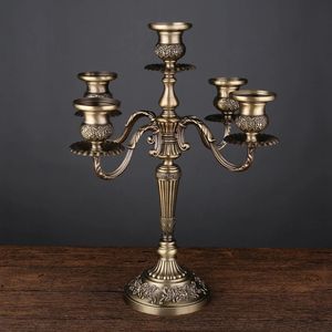 Ljushållare 3-Arms5-Arms Bronze Metal Weddlestick Decoration Candle Stand Light Holder For Home Decor 240106