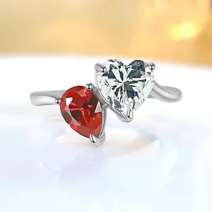 Cluster Rings 925 Sterling Silver Niche Design Double Stone Love Ring Set With High Carbon Diamond Versatile Wedding Jewelry Wholesale