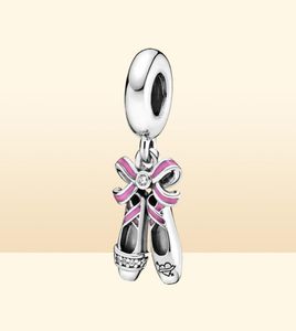 100% srebrne różowe baletki baletki Dangle Charms Fit Fit European Charm Bransoleta Fashion Wesder Wedding Jewelry Akcesoria 8235797