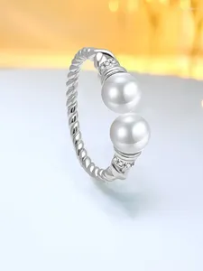 Anéis de cluster luz luxo 925 prata fritillaria pérola anel com abertura incrustada diamantes de alto carbono design exclusivo e versátil