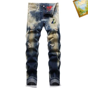 2024 Designers Men's Jeans Letter hole jeans Motorcycle Classic denim Jogging style Old fashion handwoven old casual slim cotton wash slacks Hip Hop autumn spool