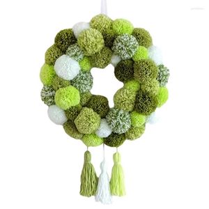 Decorative Flowers St Patricks Day Wreath Cute Pom For Spring Green Plush Ball Front Door Boho Home Decorations Outdoor