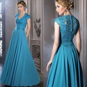 Linea lunga A Chic Abiti per la madre della sposa Scollo a V Maniche corte Applicazioni in pizzo Abiti da sera formali lunghi Taglie forti Abito elegante per ospiti di nozze per pplique